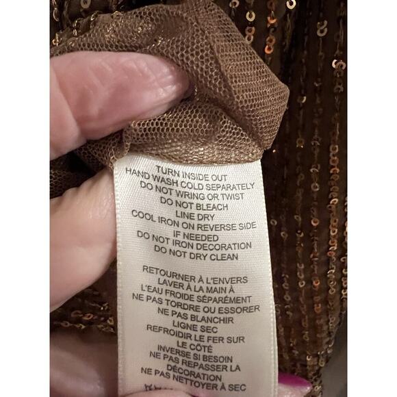 Anthropologie Brown Gold Remie Sequin Sparkle Button Up Blouse Sz LP - Picture 9 of 9